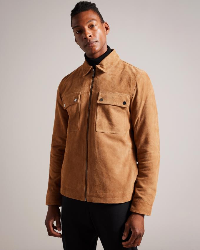 Veste Ted Baker Suede Zip Through Shacket Marron Homme | SOR-94319973